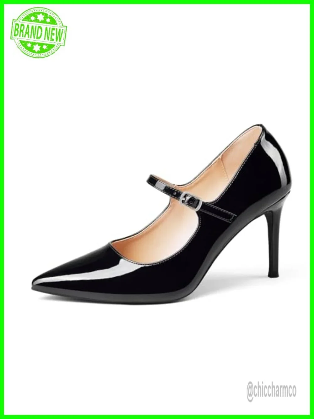 Women Mary Jane Pumps High Heels Pointed Closed Toe Stiletto with Strap 3.2